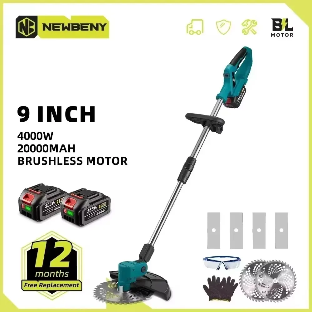 Newbeny 9 Polegada cortador de grama elétrico sem escova display digital sem fio recarregável jardim capina ferramentas para makita 18v bateria