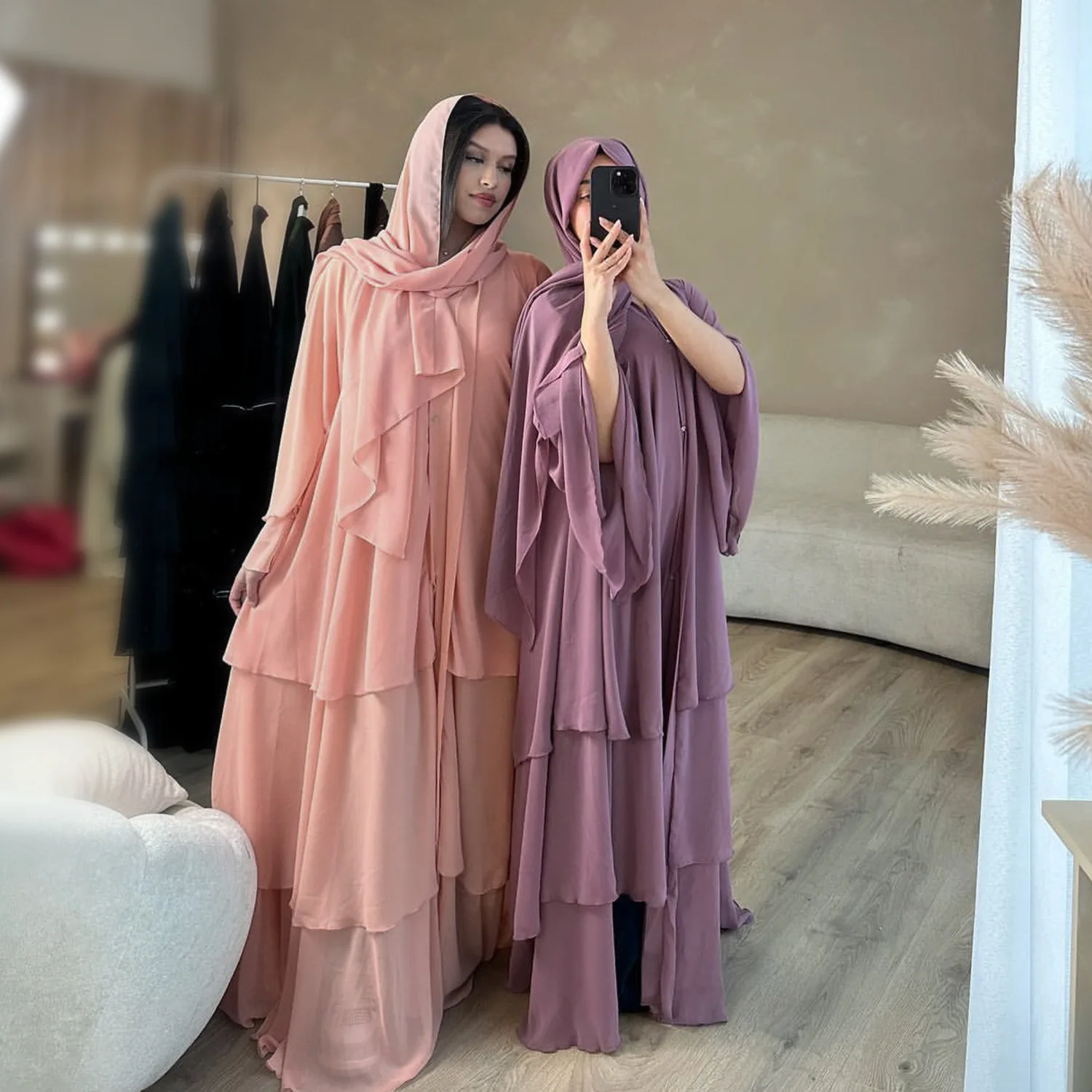 

Women's Solid Color Muslim Abaya Prayer Dress Muslim Scarf Kaftan with Full Length Dress Middle Eastern Turkey Elegant Dress