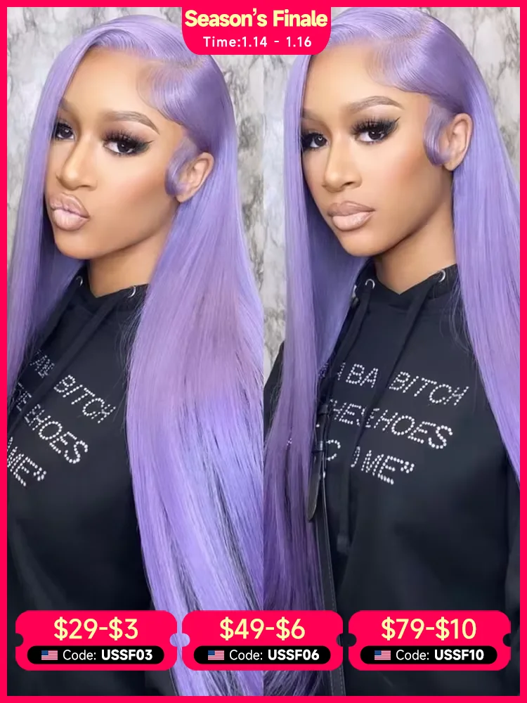 13x6 Purple Lace Front Human Hair Wig Brazilian 613 Blonde Lace Frontal Wig Pre Plucked Long Straight Lavender Colored Lace Wigs