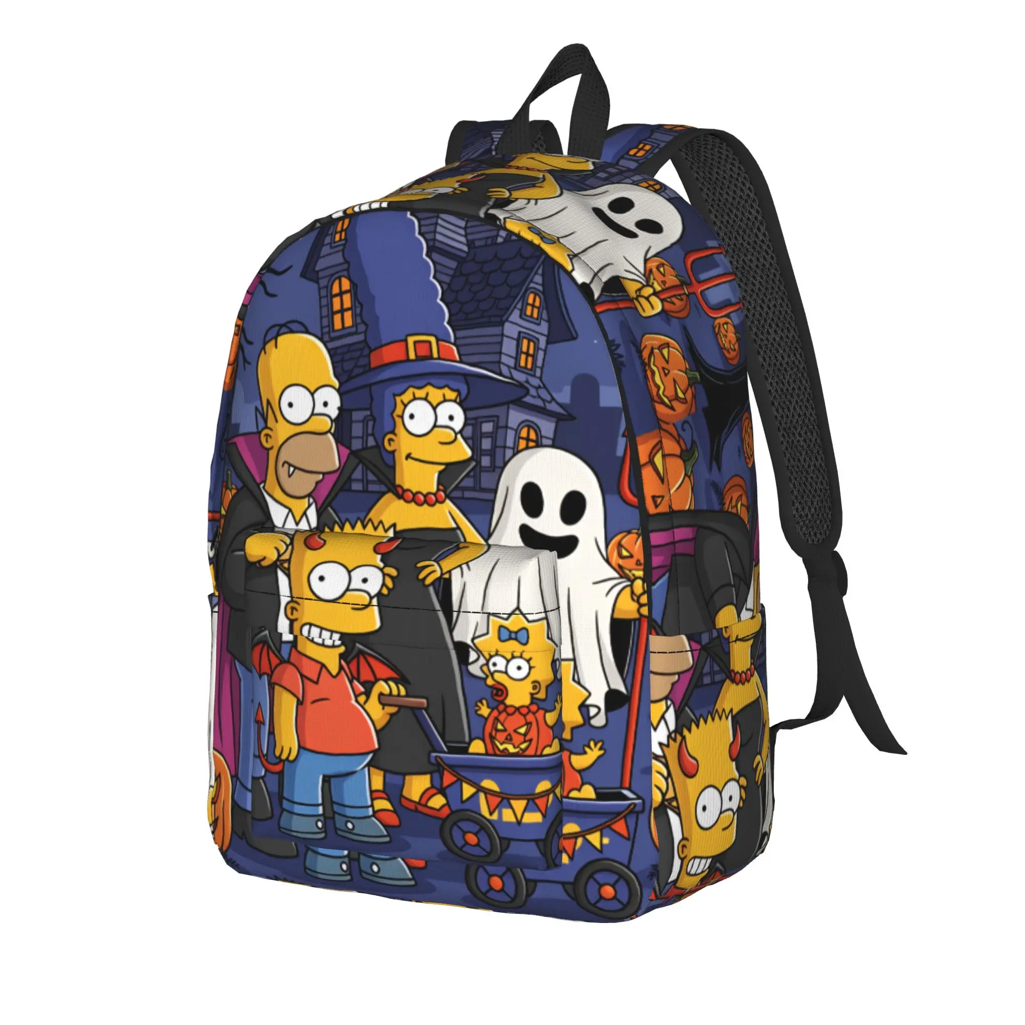 S-Simpsons Haunted House Halloween Family Backpack  Youth Polyester Sport Backpacks Durable Style School Bags Rucksack