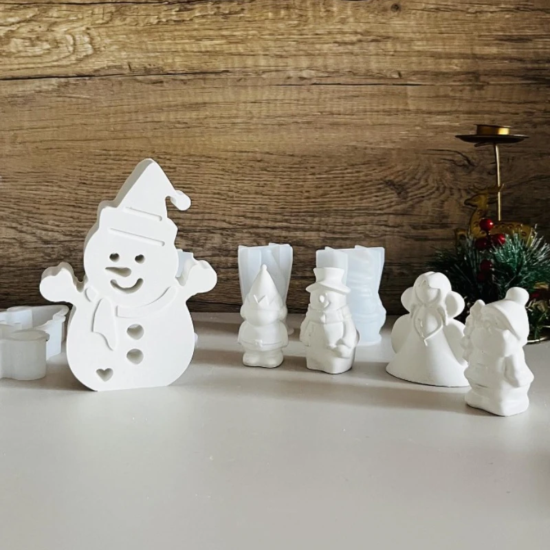 Christmas Snowman Silicone Candle Mold DIY Soldier Princess Santa Claus Holding Christmas Tree Crafts Resin Gypsum Molds