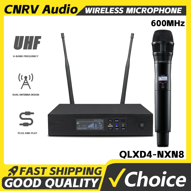 QLXD4 NXN8 UHF Wireless Handheld Karaoke Microphone System Heart-Shaped Directional Dynamic Metal Stage Performance Microphone