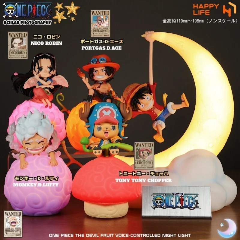 One Piece Teufelsfrucht-Serie Sprachgesteuertes Nachtlicht Luffy Nico Robin Chopper Portgas·D· Ace Anime-Figur Desktop-Geschenk Spielzeug