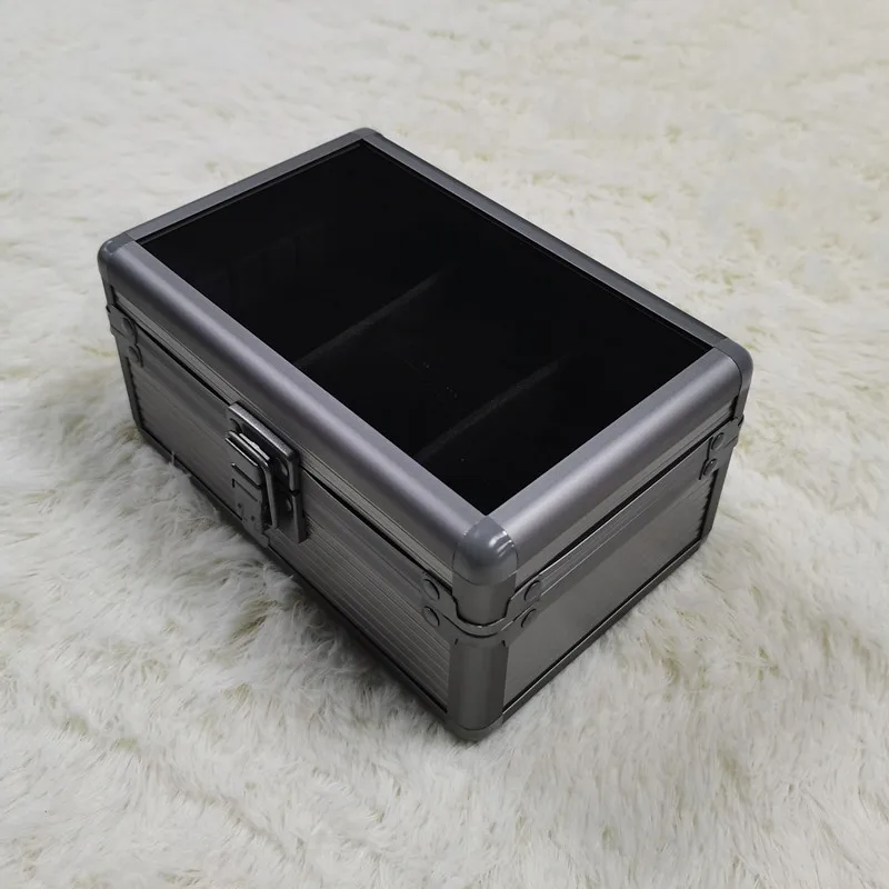 Watch Box Organizer Transparent Aluminum Alloy Fashion Metal Storage Box Portable With Pillow Shock Absorption Movable Partition