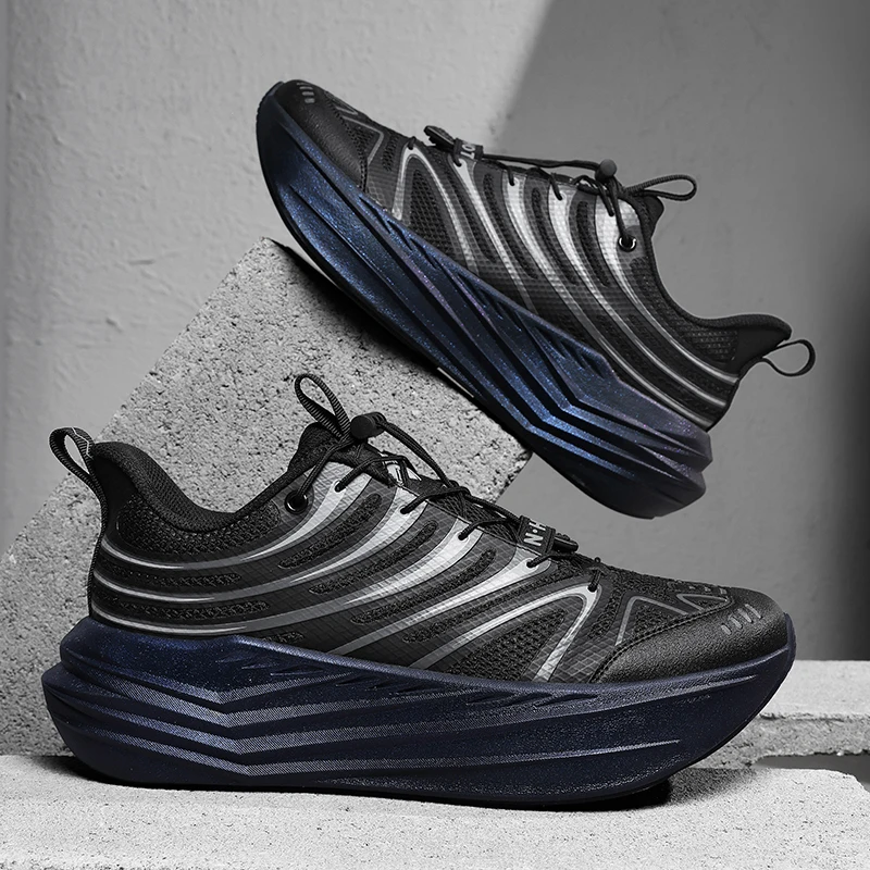 

Men's Black Blue Gradient Mesh Sports Shoes Breathable Thick Sole Non-slip Running Sneakers for Daily and Outdoor Wear