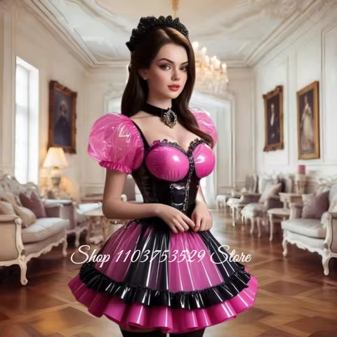 Magenta Mini Leather Skirt Prom Dress Shimmering Laser Cut Fabric Evening Gown Special Occasion Dress Customized