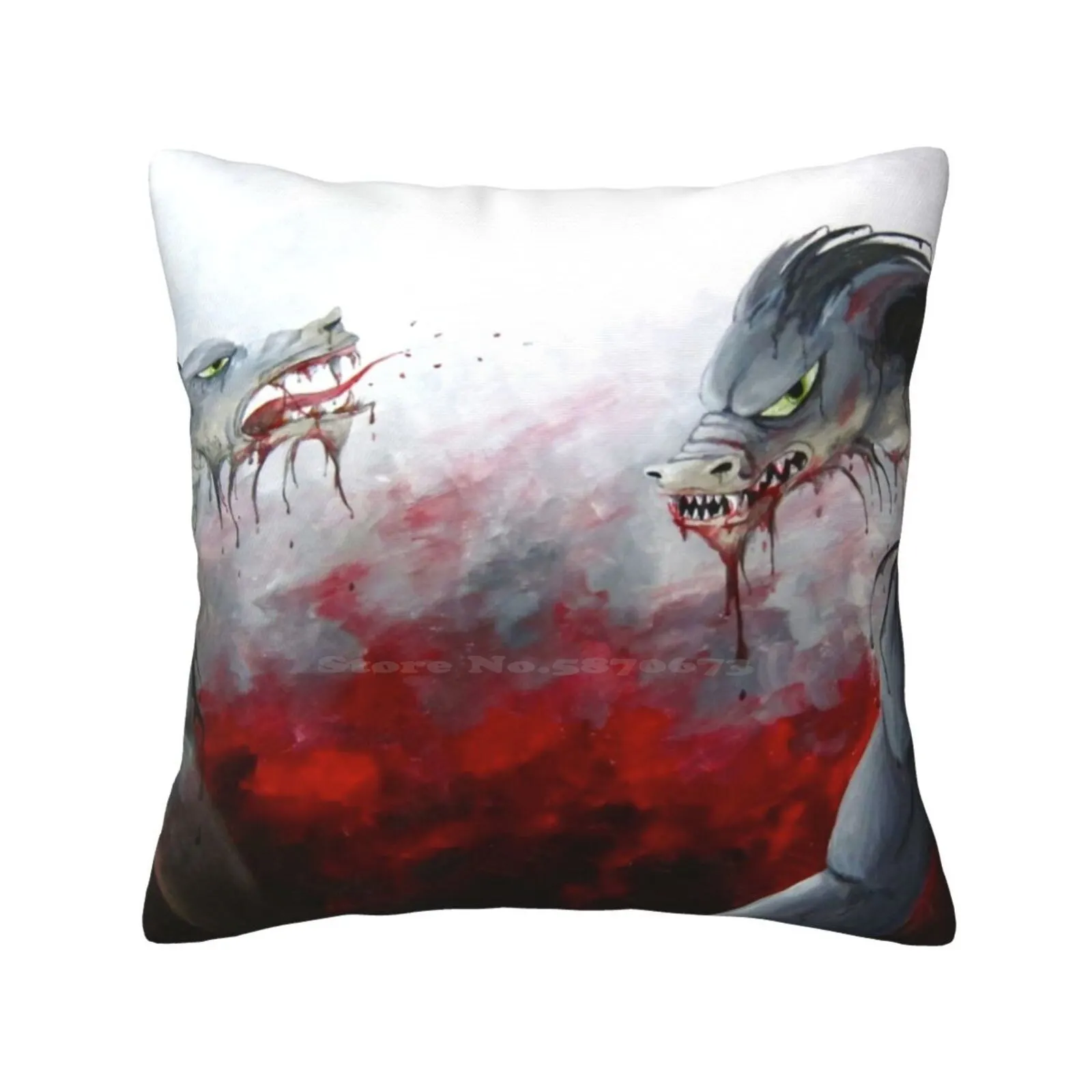 Frenzy Home Sofa Car Cushion Cover Pillowcase Acrylic 2012 Violent Bloody Teeth Scary Mouth Howl Macabre Creature Monster