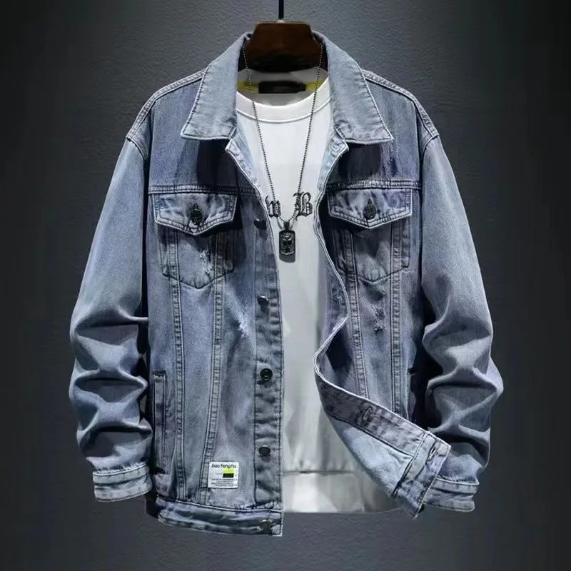 

Sli American Retro Workwear Denim Jaet Men Trendy Loose Versatile Jaet Men Spring Autumn Youth ular Long Sve