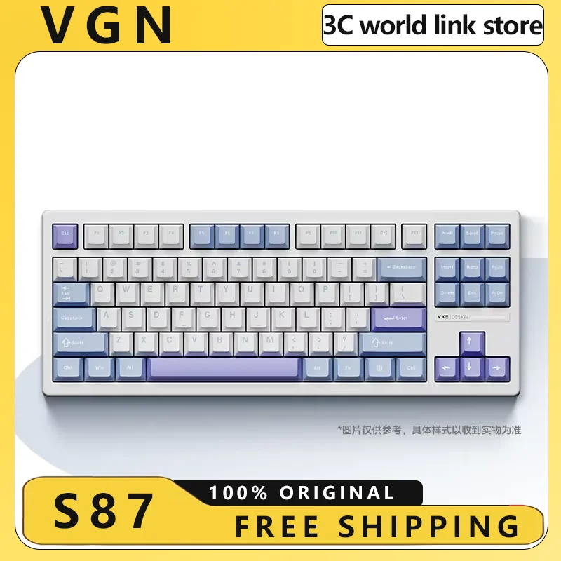 

VGN S87 Mechanical Keyboard 3 Mode Wireless Bluetooth Full Key Hot Swappable PBT Material Gaming Esports Pink Female Keyboard