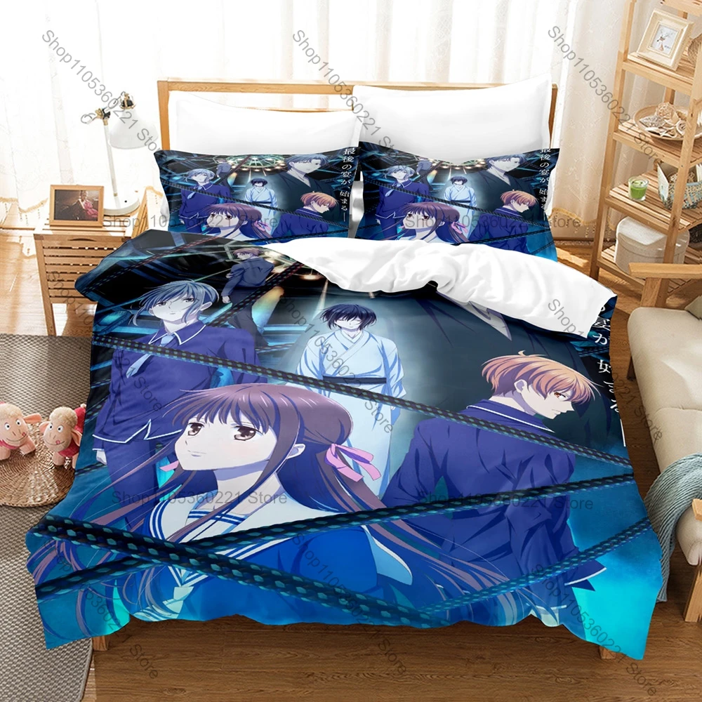 Cool Fruits Basket Warm Cherry Blossom Soma Family Cute Zodiac Animals Soft HD Print Bedding Set Duvet Cover 2 Pillowcases Anime