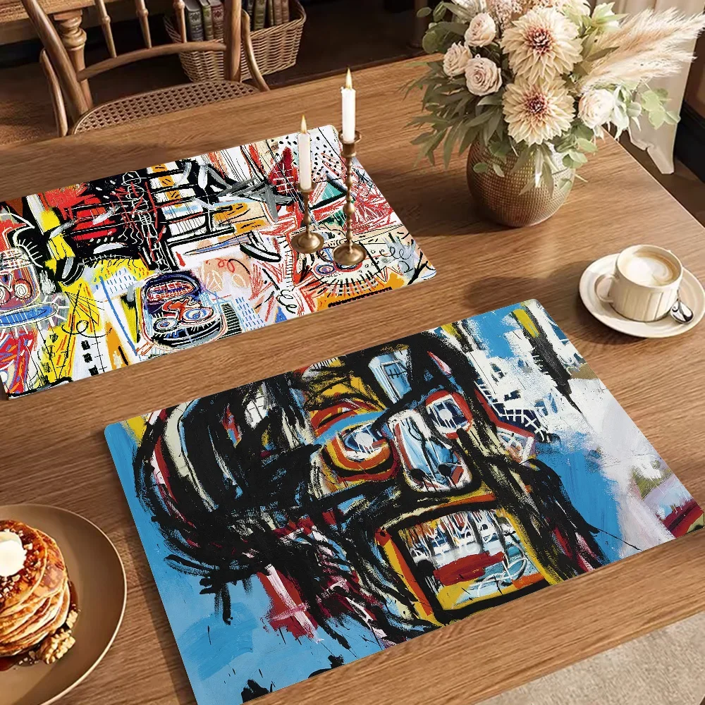 Jean Michel Basquiat Art GraffitiKitchen Drainage Mat Retro Style Dish Drying Pads Absorbent Placemats Drainer Tableware Mats