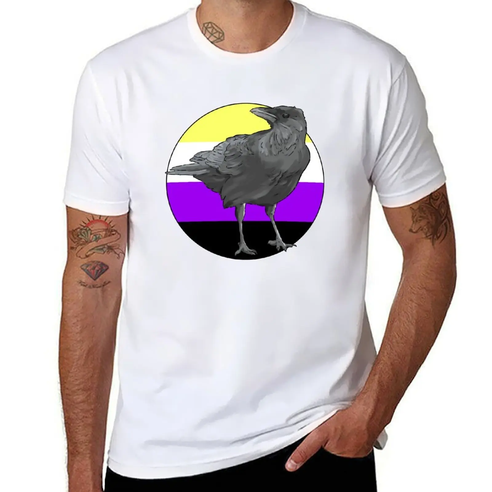 

nonbinary pride crow T-Shirt man t shirts graphic t shirts for man cotton funny T-Shirt