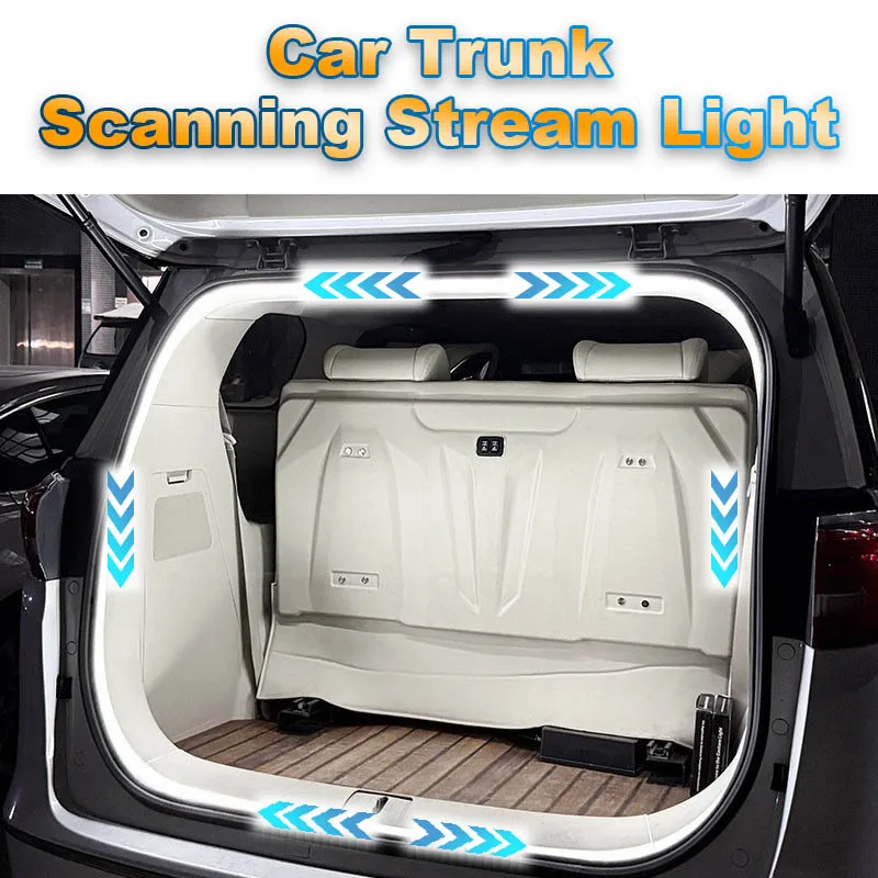 Car Trunk Dynamic Flowing Light Strip 200/400cm Automatic On/Off Scanning Lamp Flexible Waterproof Light Strip Hidden Installati