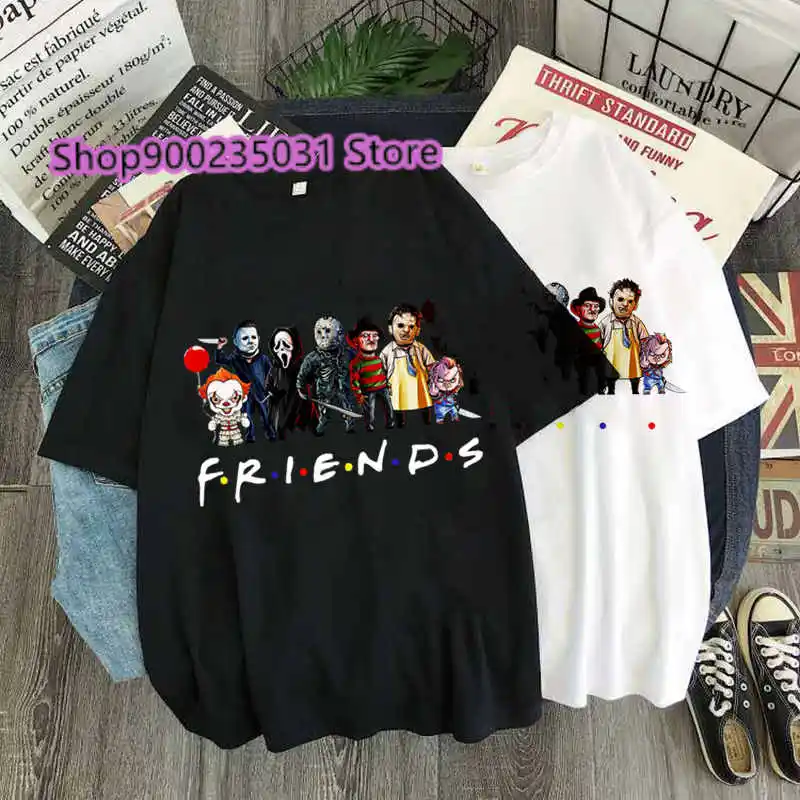 Women Halloween T-shirt Horror Friends Harajuku Casual Short Sleeve Best Stephen King Fashion 90s Anime Tshirt Top Tees shirt