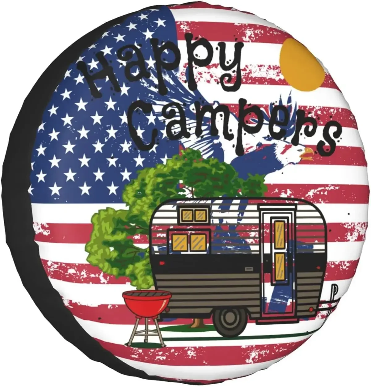 

Happy Camper American Flag Spare Tire Cover Wheel Protectors Water Dust Proof Universal Fit For Rv SUV Truck Camper Travel