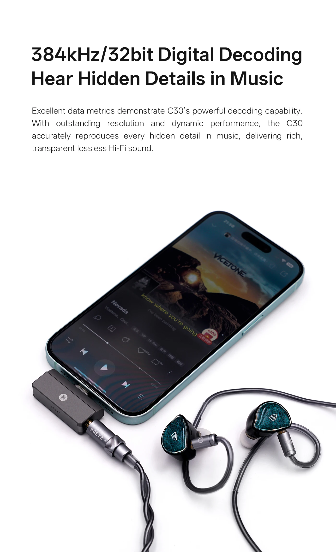 BQEYZ C30 Mini tragbarer IEM DAC, Kopfhörerverstärker, USB- und Typ-C-zu-3,5-mm-/4,4-mm-Ausgang, Mini-Audioadapter für Android/iOS/Windows – Detail 3