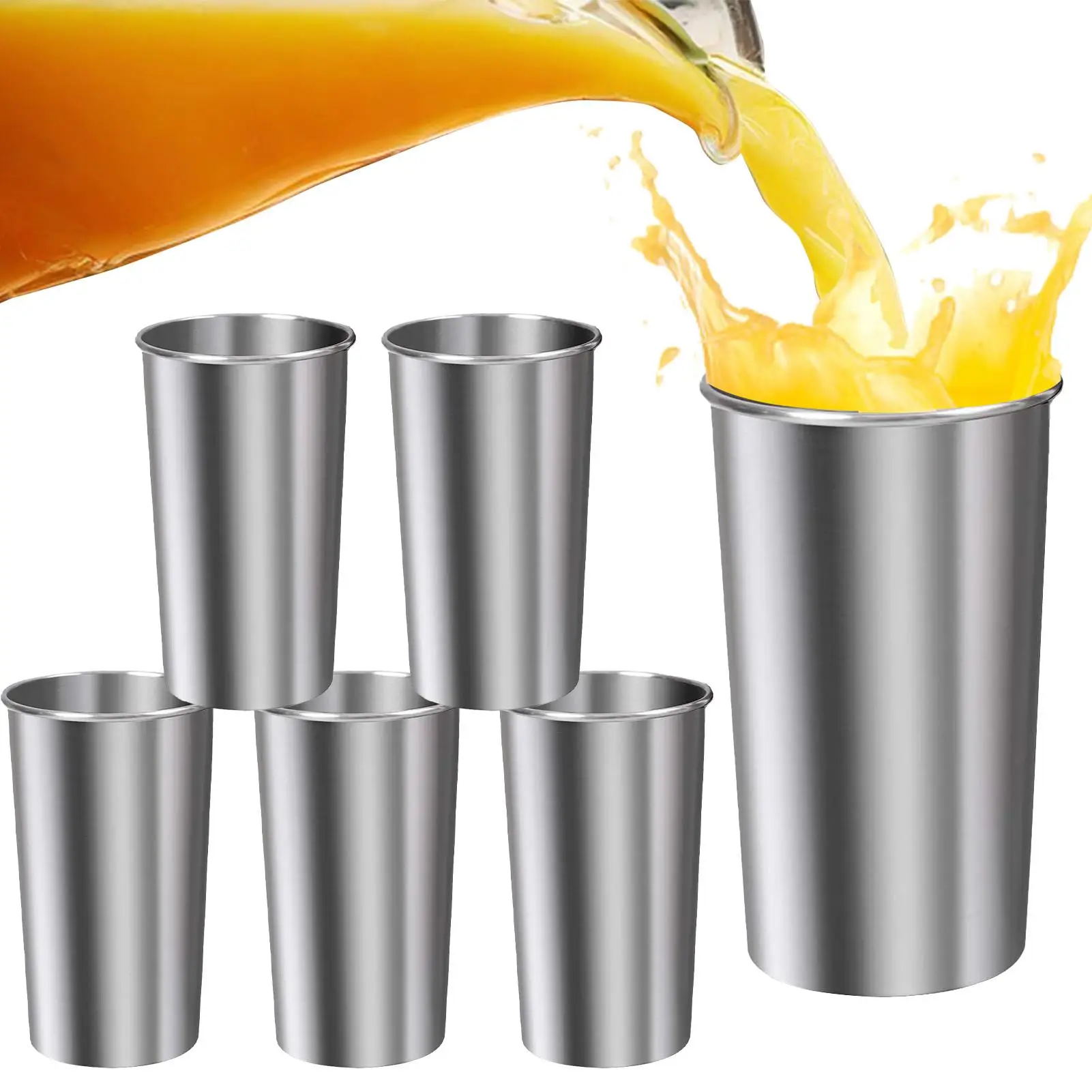 6Pcs Stainless Steel Cups Portable 600ml Stainless Steel Tumblers Pint Travel Camping Cups Drinking Glasses Stackable Metal Cup
