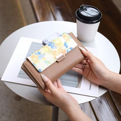 2024 summer new women's long wallet Korean PU print buckle folding can expand mobile phone wallet multi-card fashion trend ins n