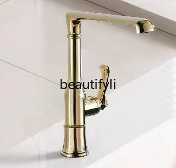 

Vintage all-copper silver European duck bill kitchen hot and cold faucet gold splash-proof rotation