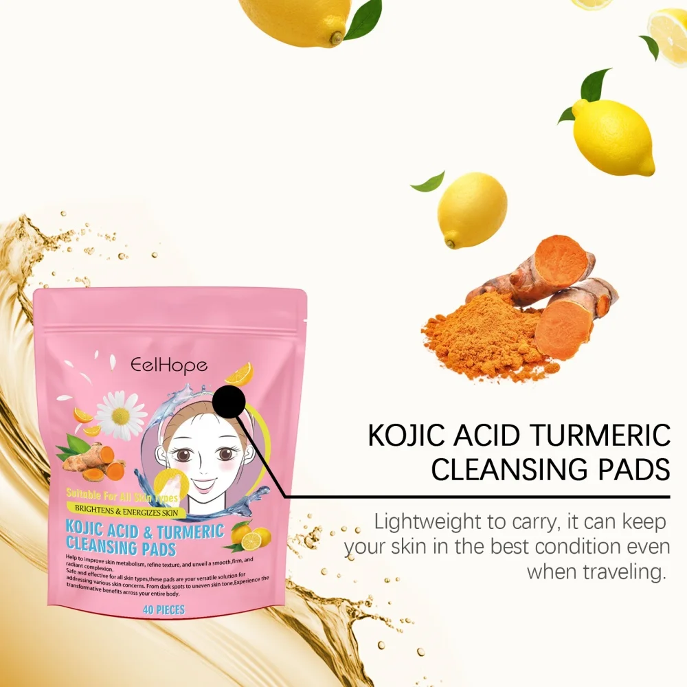 Turmeric Cleansing Pads 40pcs Kojic Acid Cleansing Facial Sponges Daily Cleansing Balance Skin Oil And Water Skin Care Tool