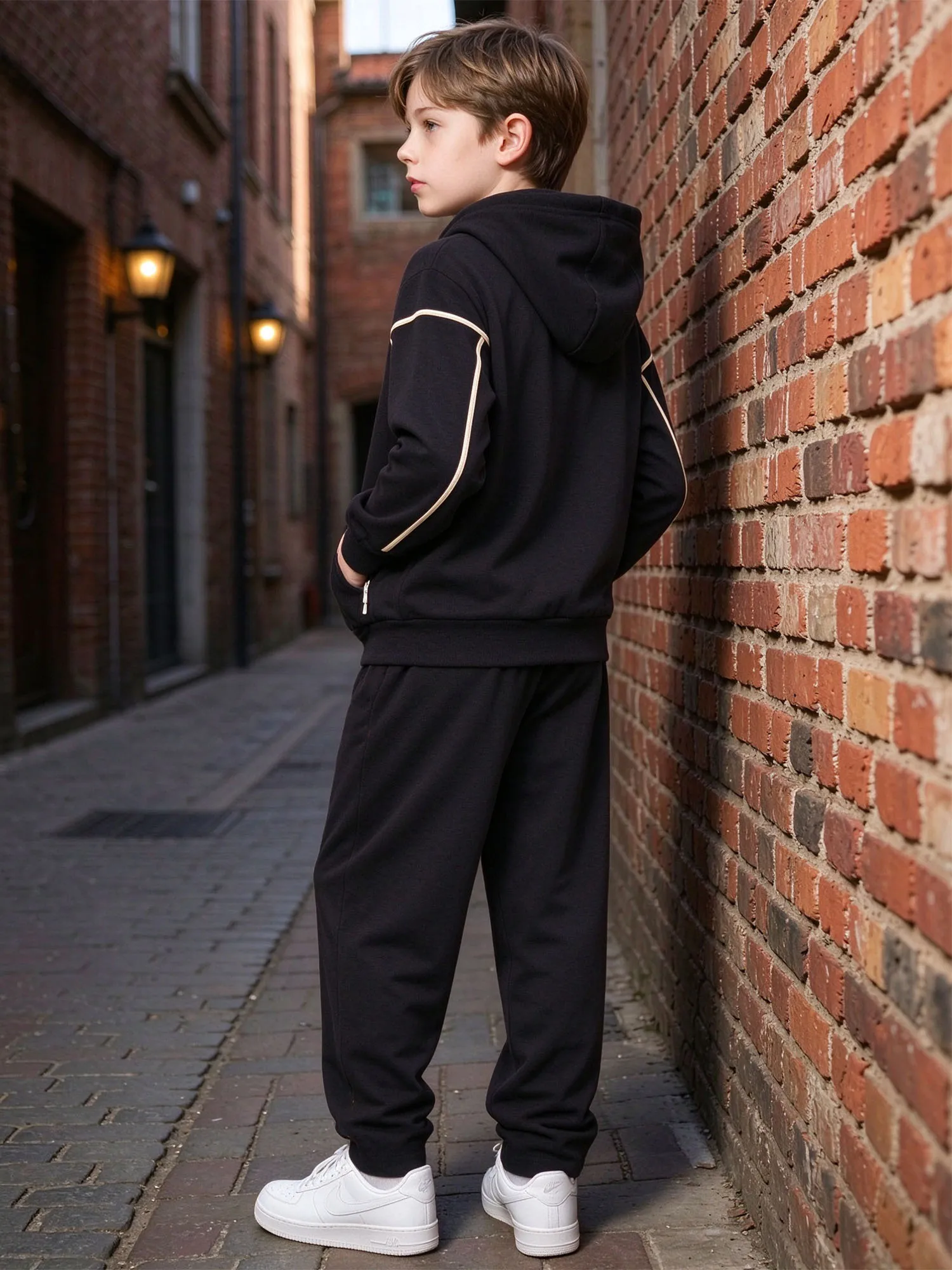 Kids Boys Girls 2-piece Casual Outfit Contrasting Color Trim Tracksuit Long Sleeve Zipper Hooded Jacket with Pants Tracksuit