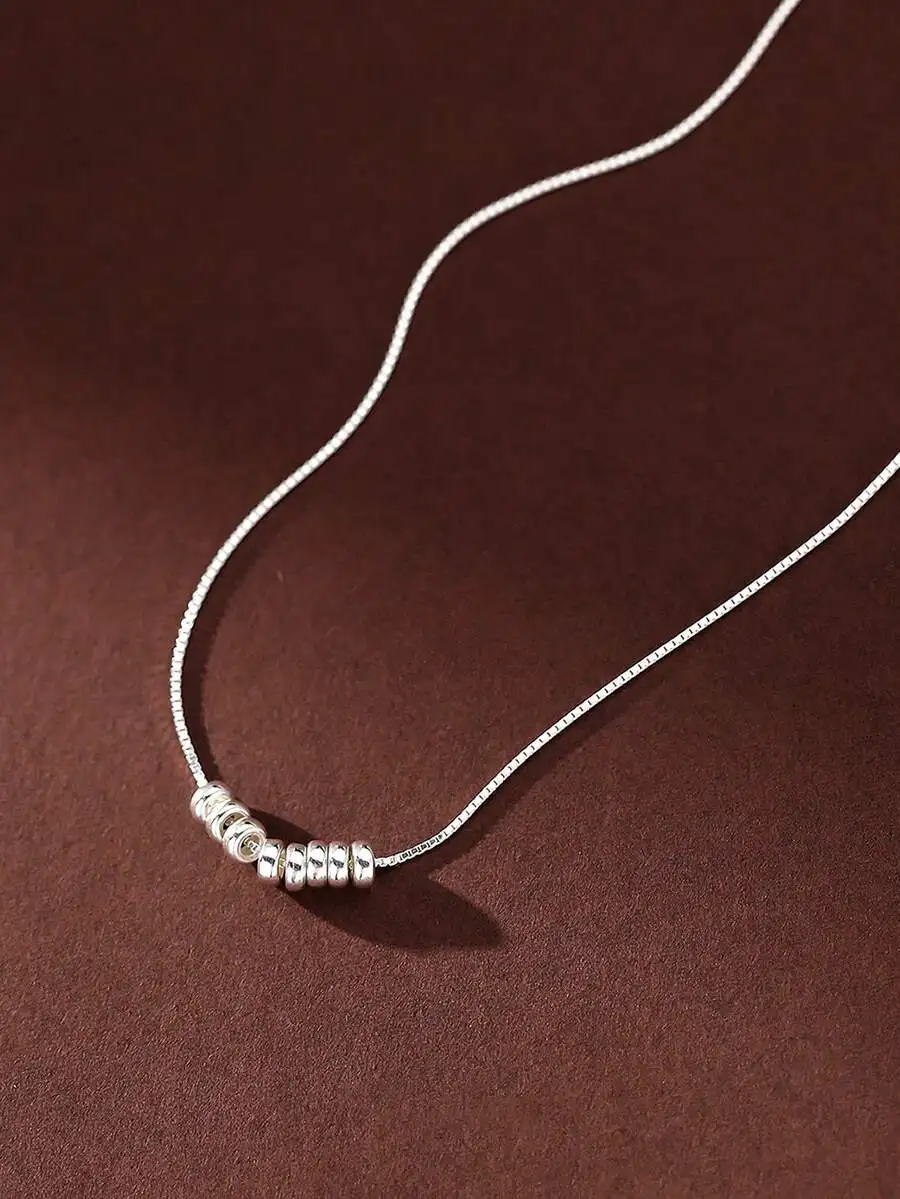 

Elegant S925 Silver Bead Pendant On Fine Box Chain, Minimalist Clavicle Necklace For Women