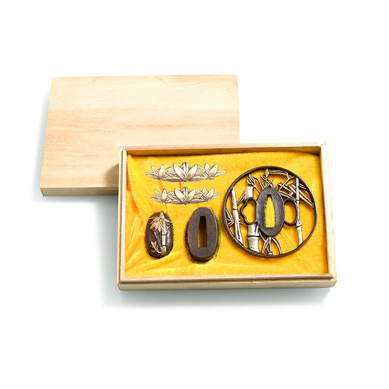 Tsuba - Espada samurái Katana Koshirae, Guardia de tsuba, Fuchi Kashira Menuki, As monturas de espadas japonesas, tema de bambú, latón