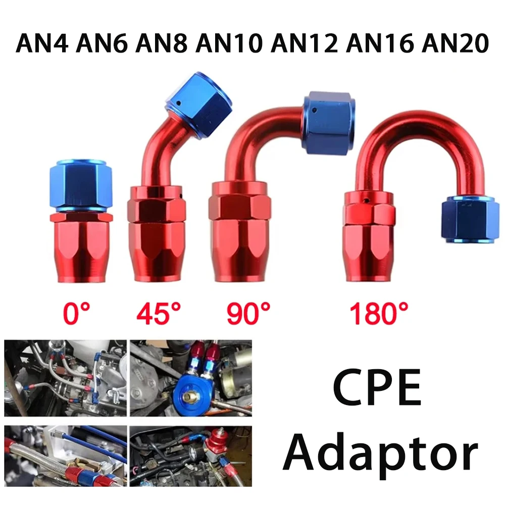 

1PCS AN4- AN20 Straight 0 45 90 180 Degree Car Oil Fuel Swivel Hose End Fitting Oil Hose End Adaptors Kit Red and Blue CPE