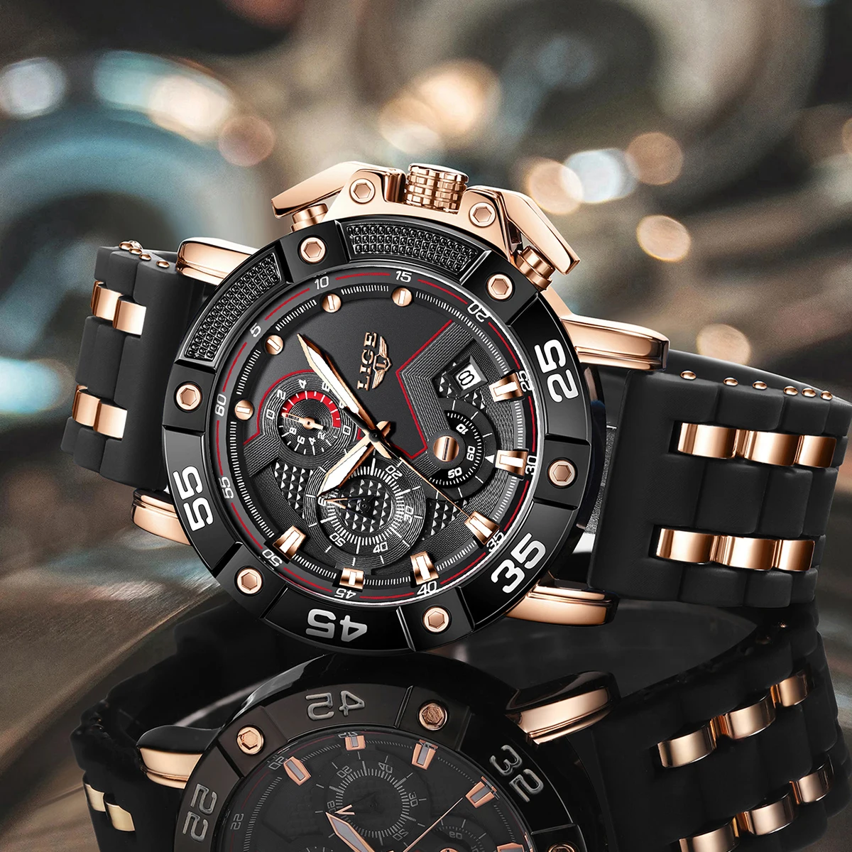 LIGE جديد ساعات رجالي موضة الأعمال ساعة الرجال العسكرية مقاوم للماء ساعة مزدوجة كبيرة للرجال كوارتز كرونوغراف ذكر Reloj Hombre