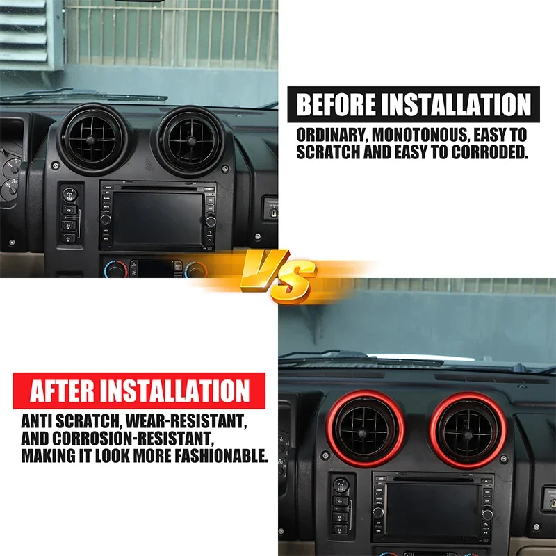 

4 шт., красный алюминиевый сплав для Hummer H2 2003-2007, кольцо для переднего выхлопного воздуха автомобиля, декоративная наклейка, аксессуары для салона автомобиля