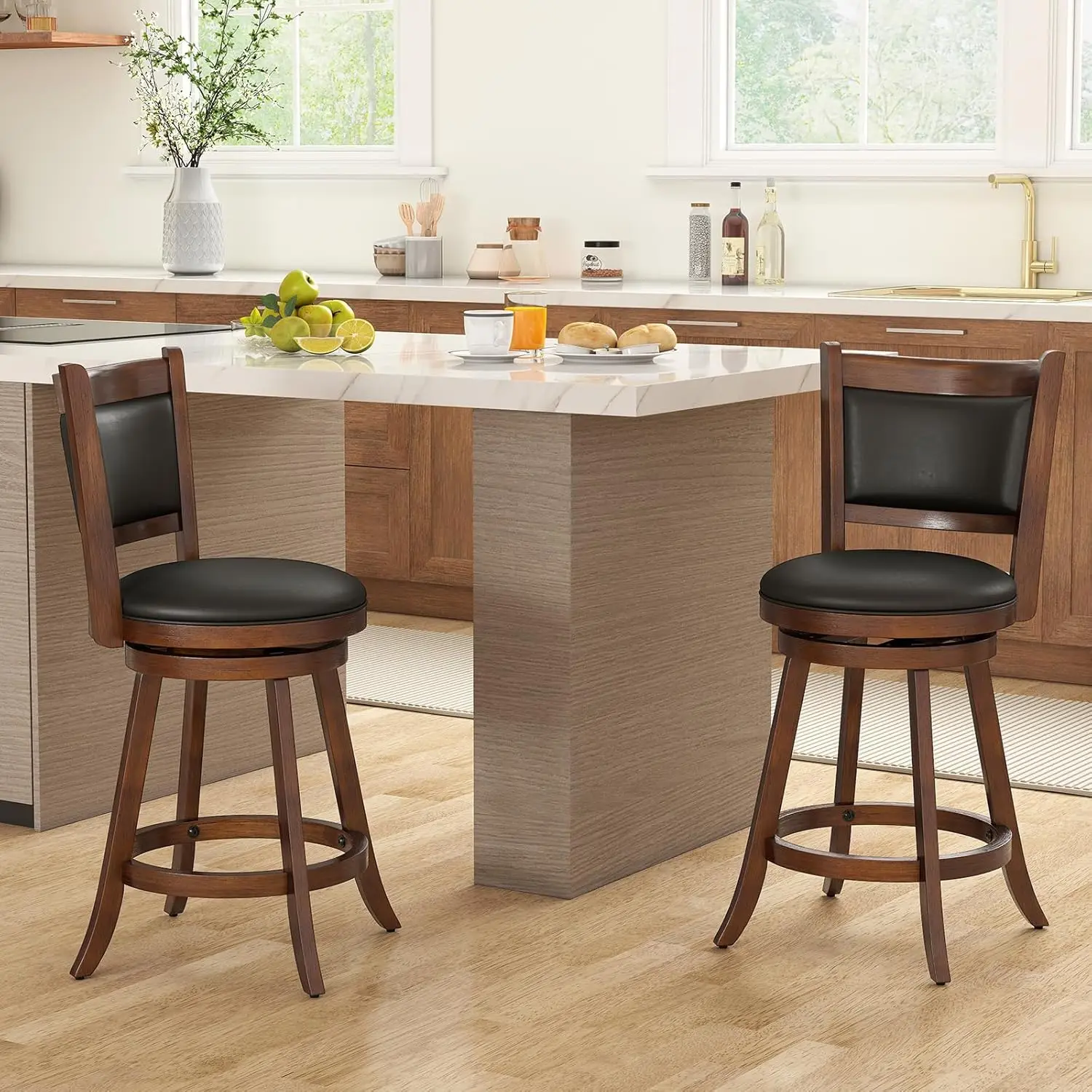 

Bar Stools Set of 2, 360 Degree Swivel, Accent Wooden Swivel Seat Counter Height Bar Stool, Leather Upholstered, Customized