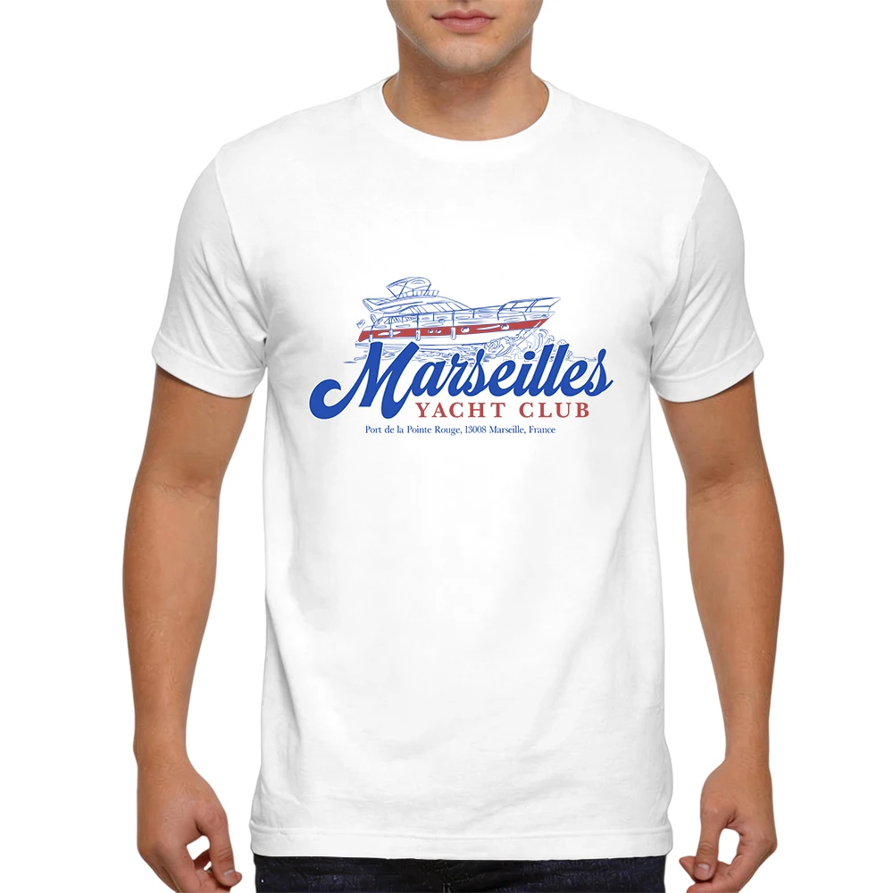 Mens 100% Cotton T Shirt Marseilles Yacht Club Port De La Pointe Rouge Sketch Yacht Print Breathable Short Sleeve Daily Wear