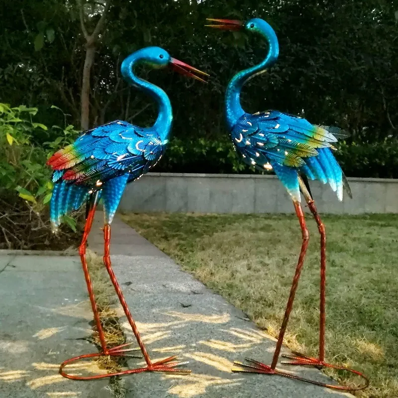 

Outdoor Courtyard Iron Art Solar Lights Floor Decor Balcony Garden Layout Simulation Crane Handicrafts Decoration Customized