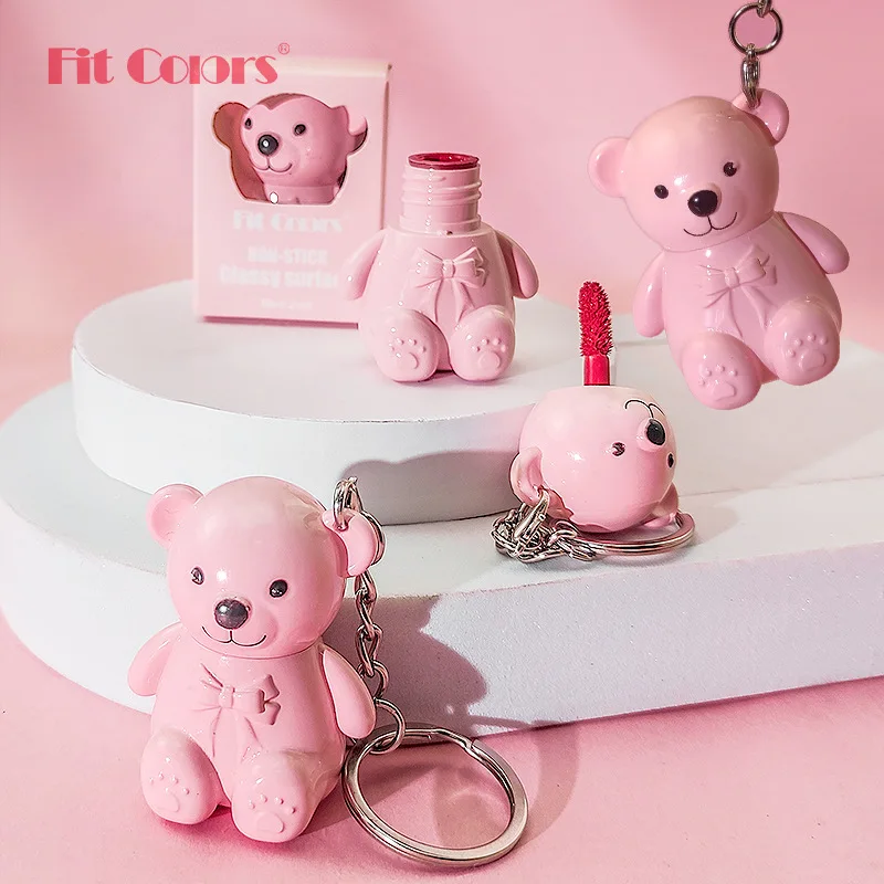 Glossy Lip Gloss Bear Shape Keychain Velvet Long Lasting Waterproof Lipstick Key Chain Lip Glaze Easy Carry Cosmetics Keyring