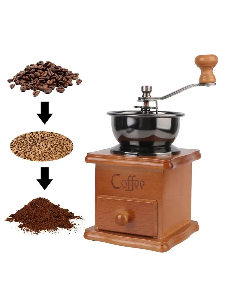 Gebruiksvoorwerpen roestvrijstalen handgreep houten mini handmatige koffiebonenmolen met keramische Millston Spice Burr Mill koffie retro-stijl - afbeelding 2