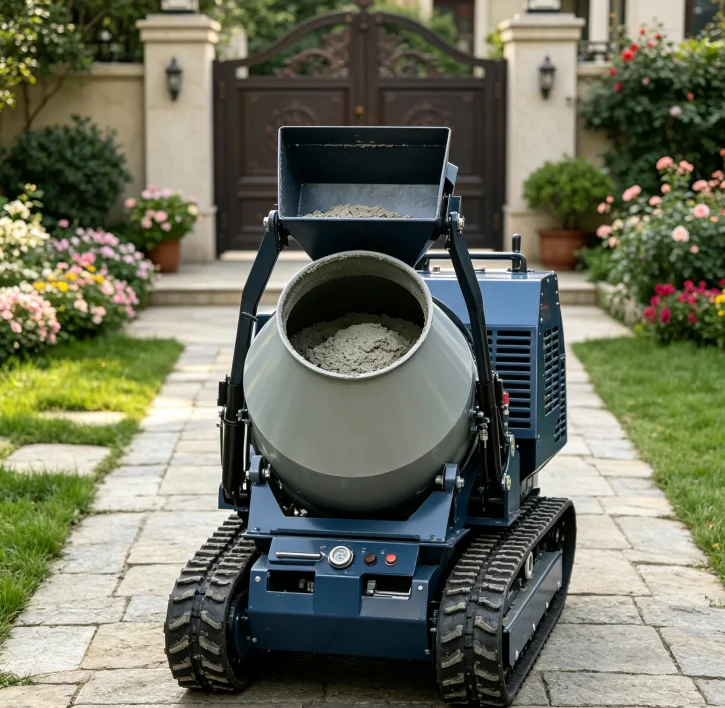 Compact Tracked Concrete Cement Mixer, 300L Diesel Auto Feeding Crawler Dumper High Efficiency for Small Construction