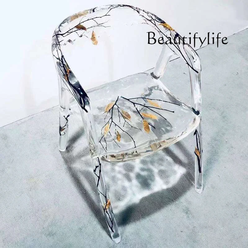 

Designer transparent epoxy chair special-shaped acrylic water drop leaves casual fashion