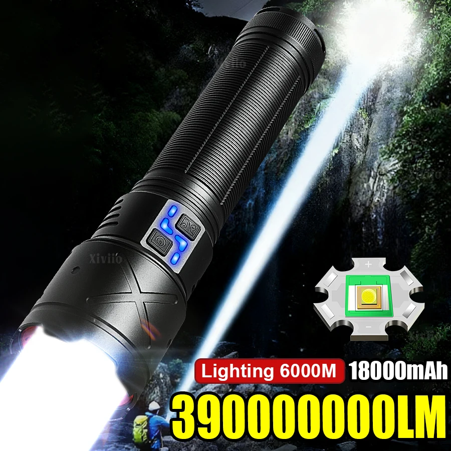 أحدث مصباح ليد جيب فائق السطوع عالية الطاقة مشاعل قابلة لإعادة الشحن طويلة المدى 6000 متر الشعلة التكتيكية التخييم الصيد مصباح العمل