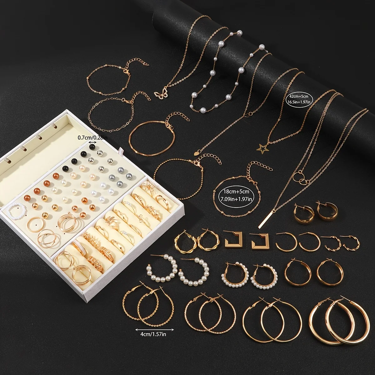 92Pcs Women's Fashion Jewelry Set Contain Hoop Earrings、Stud Earrings、Bracelet、Necklace and Ring，Versatile Daily Jewelry