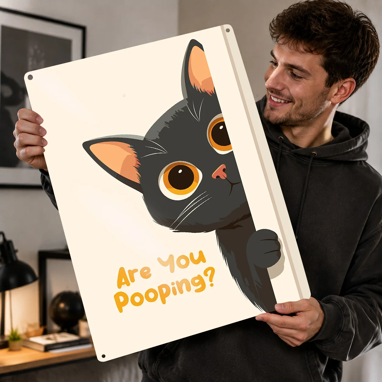 Cartoon Cat Peeking With Funny Text 3D Printed Texture Poster Personalized Wall Art Retro Metal Tin Signs for House Office Decor