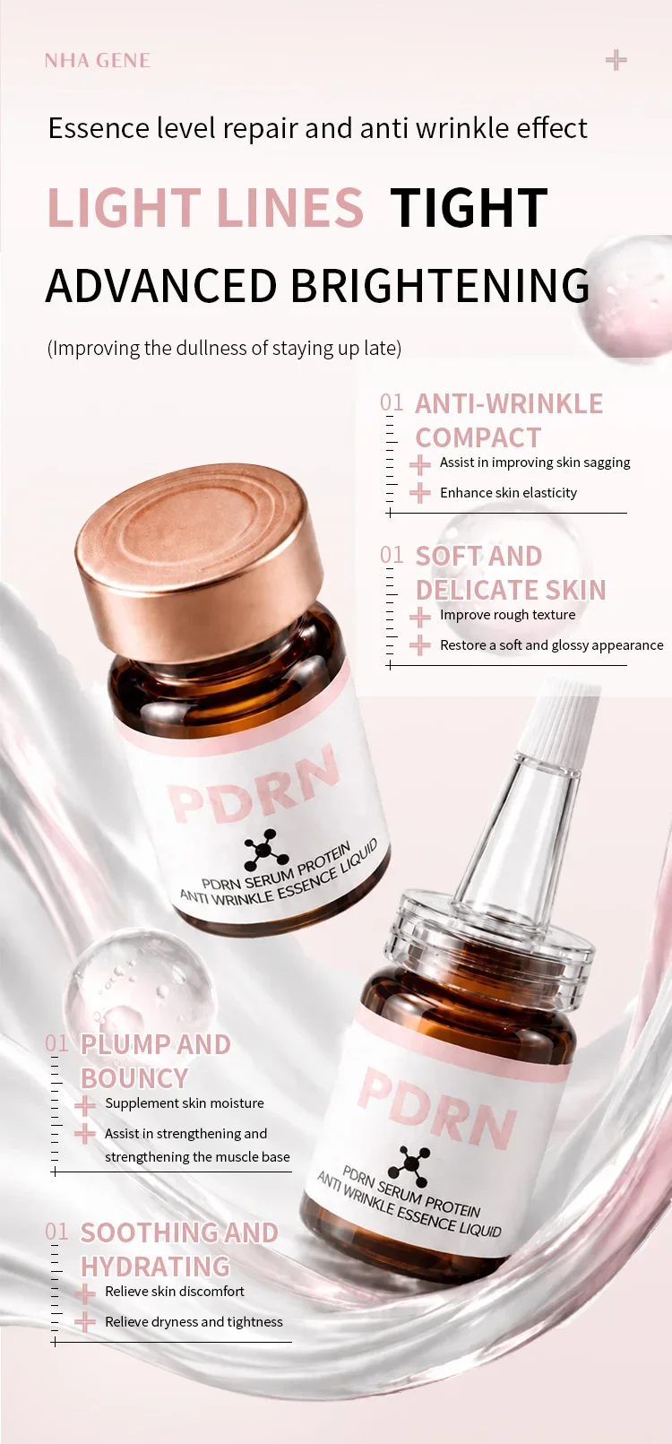 PDRN Salmon Protein Glow Serum, Visibly Plump Skin, Smooth Fine Lines, Gentle Barrier Recovery for Sensitive Complexion