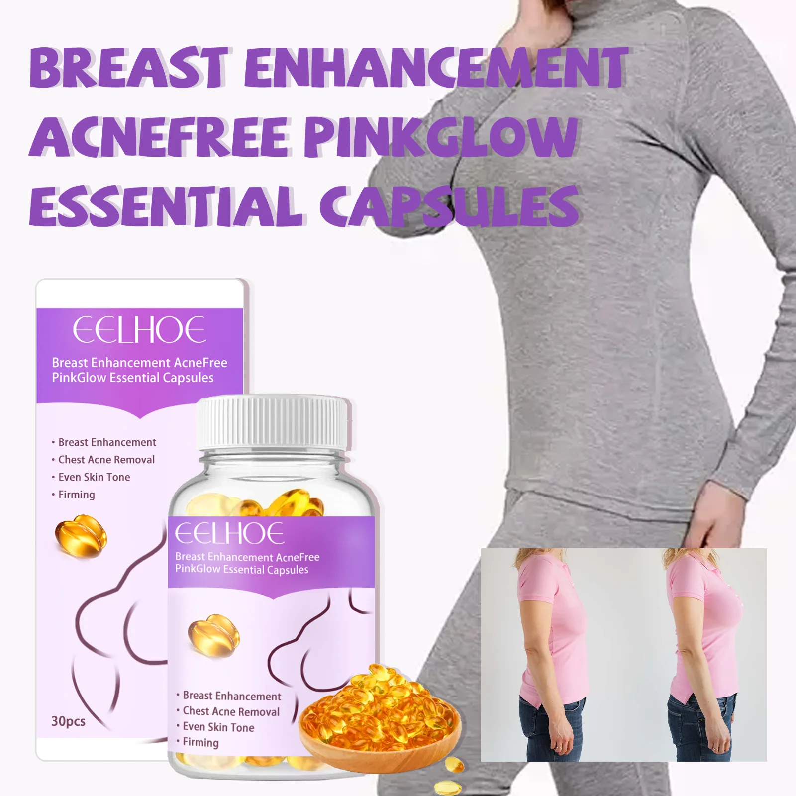 Breast Enlargement Capsules Apply To The Breasts for Plumping Firming Plump Moisturizing Breast Care Capsules Plump Firm EELHOE