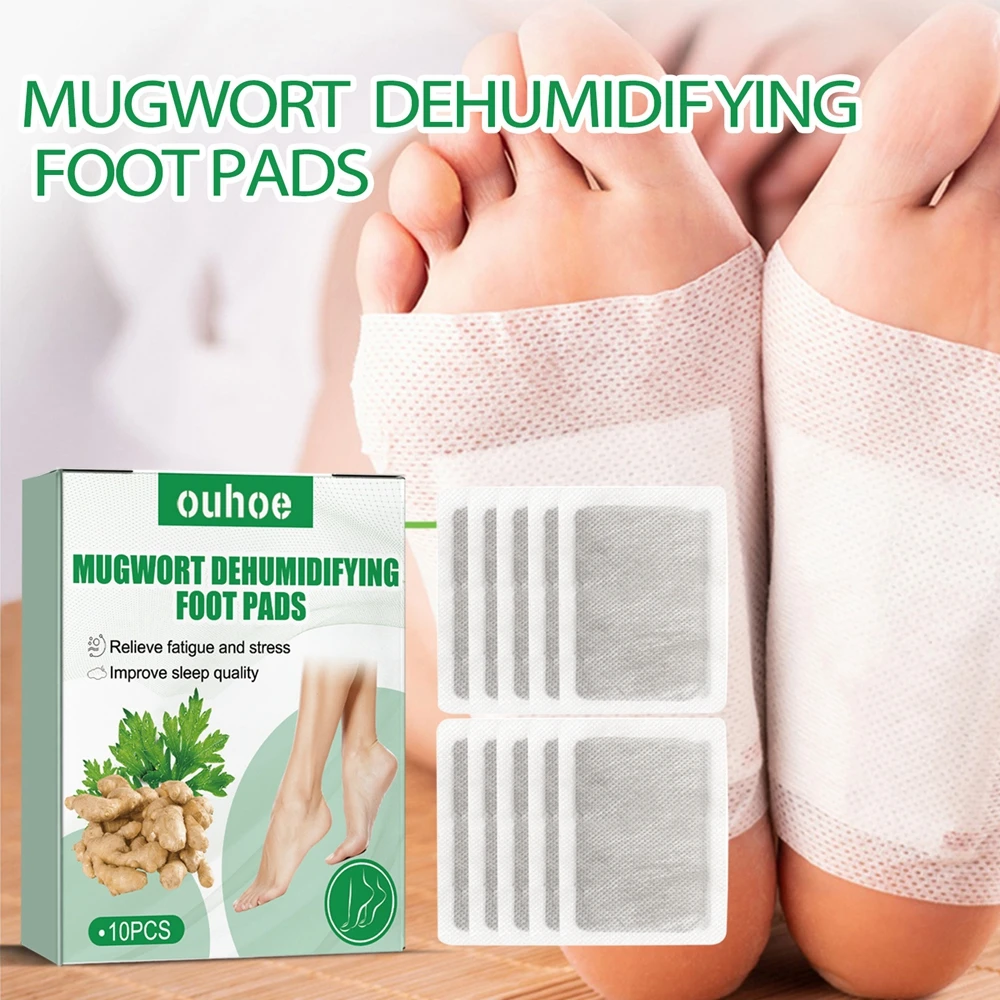 10Pcs Mugwort Dehumidifying Foot Pads Ginger Improve Sleep Quality Leaf Relieve Fatigue Stress Relax Beauty Health Maquiagem