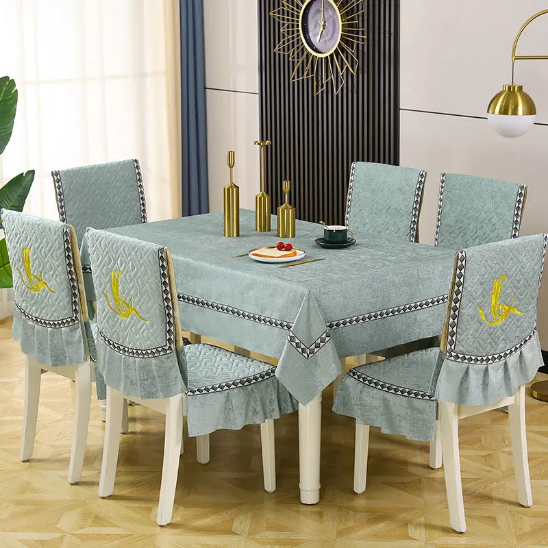 Chinese Style Embroidery Dining Table Cloth Chair Cover Set Home Decorative Flannelette Table Chair Mat Holiday Decor Table Clot