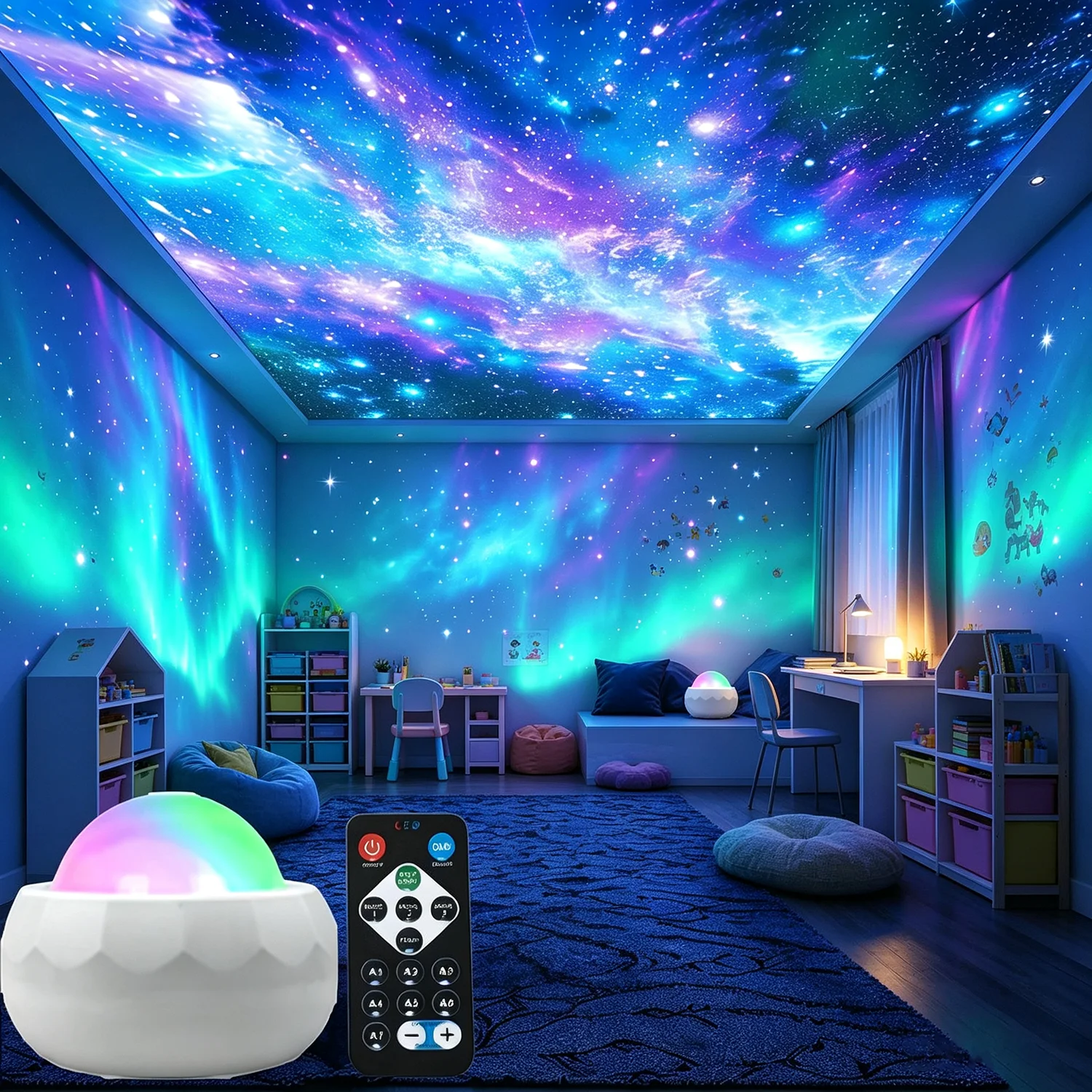 7 Modes RGB Starry Sky Aurora Galaxy Projector Light Auto Rotate Remote USB Plug-in LED Night Light for Home Party Decor Gift