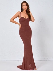 Women's Glitter Diamonds Mermaid Maxi Dress Sexy Sleeveless Backless Rhinestones Floor Length Slim Dresses Party Prom Gowns