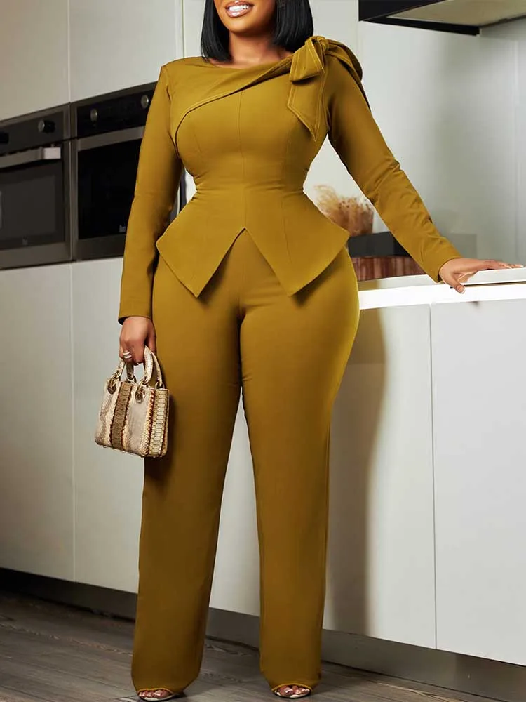 Work Fashion Pant Suits Female Autumn Slim Fitting Top and Straight Pant Two Piece Outfits Women Outfits Wholesale Dropshipping