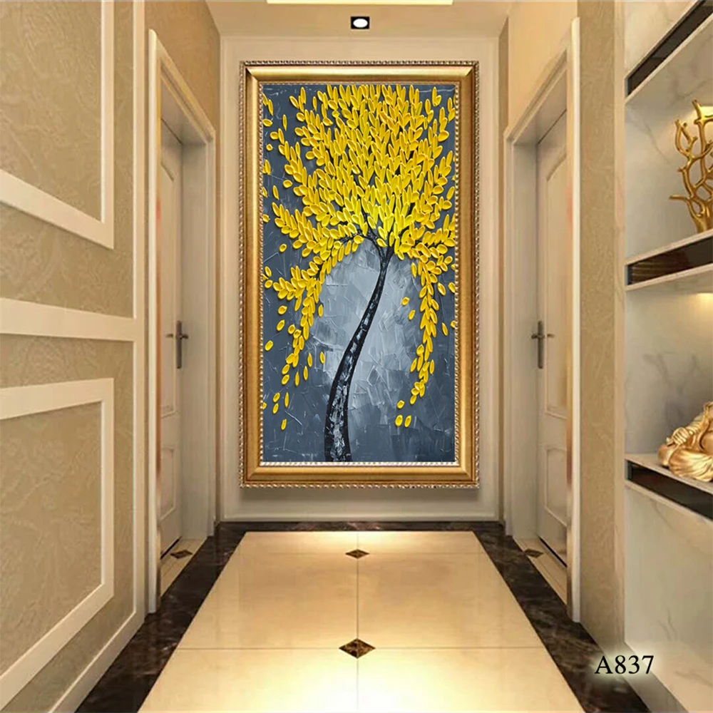 Hot Sales Handmade Modern Abstract Metal Wall Art Tree Relief Painting Oil on Canvas Landscape with Stylish Canvas Base