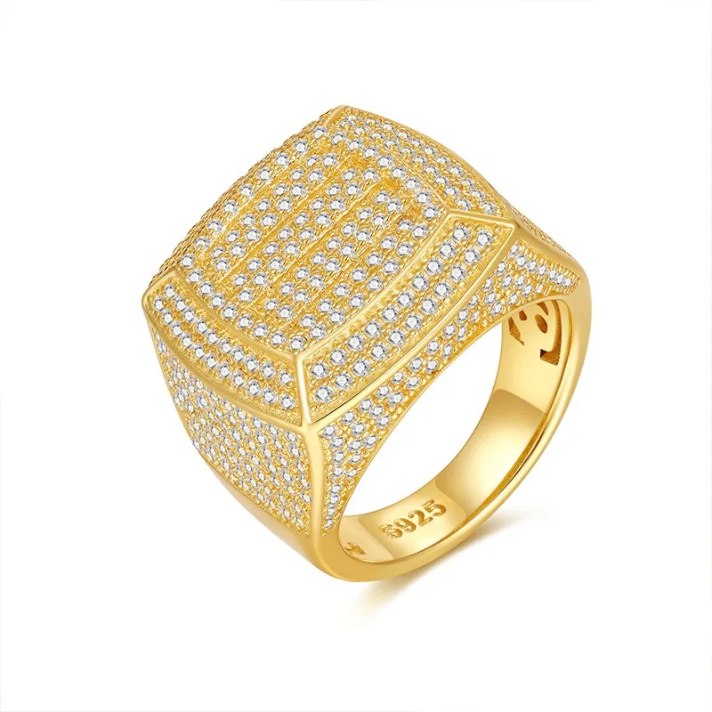 

HipHop Iced Out D Color Moissanite Square Men Ring 925 Sterling Silver Plated 18k Gold Pass Diamond Tester with Gra Rock 2025