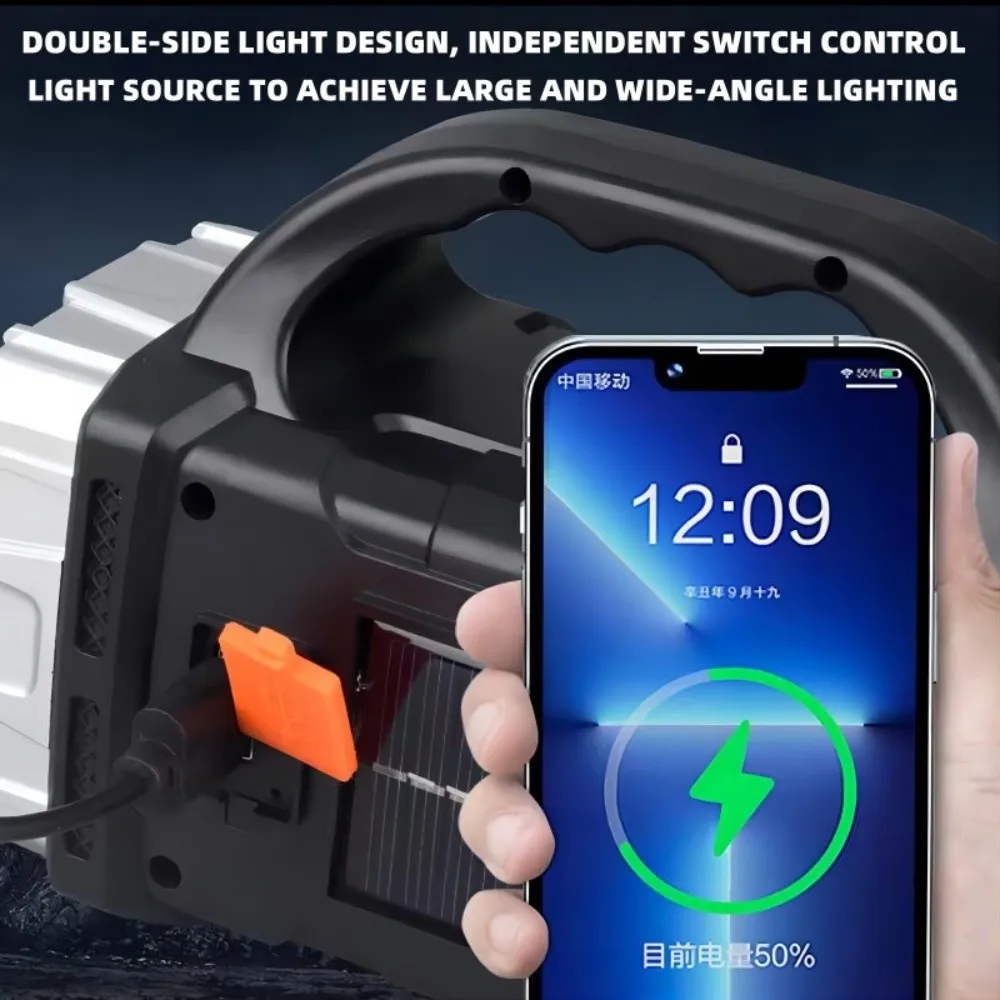 Strong Waterproof Camping Flashlight Solar Charging LED Powerful Handheld Lantern Plastic Rechargeable Portable Mine Light Park